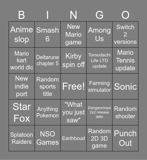 Nintendo Direct 6/9/2026 Bingo Card