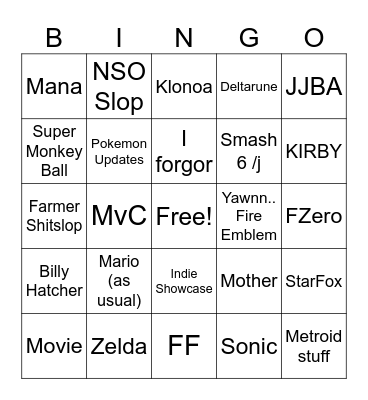 Fuckass Nintendo Bingo Card
