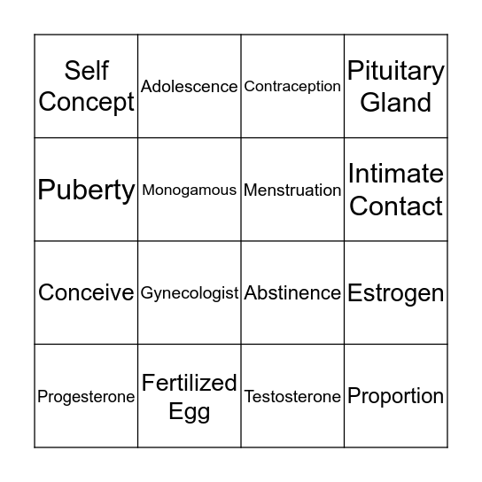 Physical Development Bingo Card