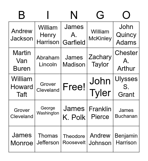 president Bingo Card
