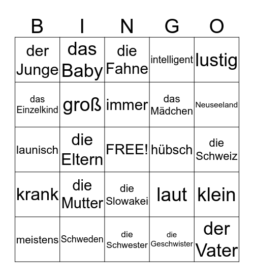 German Bingo Card