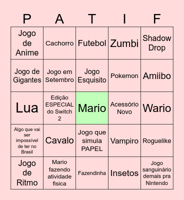 Nintendo Direct Bingo Card