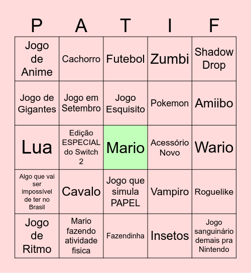 Nintendo Direct Bingo Card