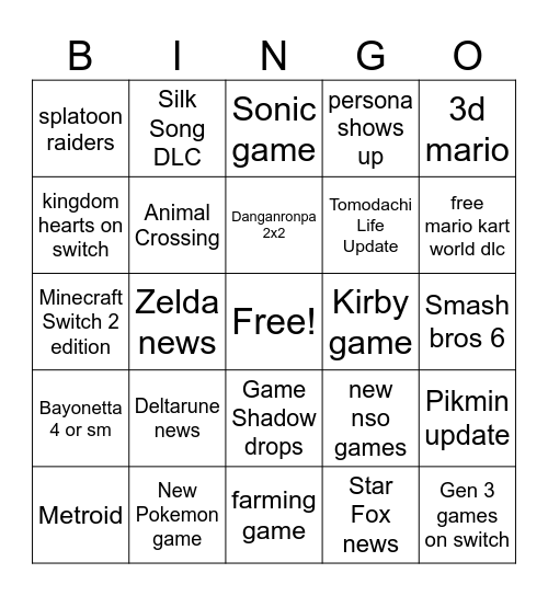 Nintendo Direct 6/9/2026 Bingo Card