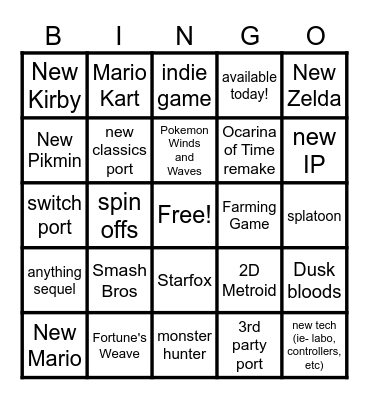 Jun 9 Nintendo Direct Bingo Card