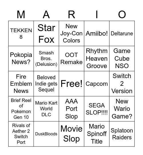 Nintendo Direct June 2026 Bingo Card
