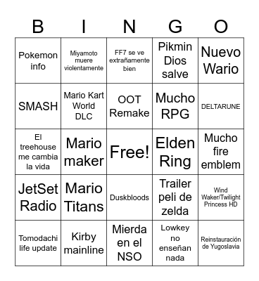 Nintendo Direct 6-9-26 Bingo Card