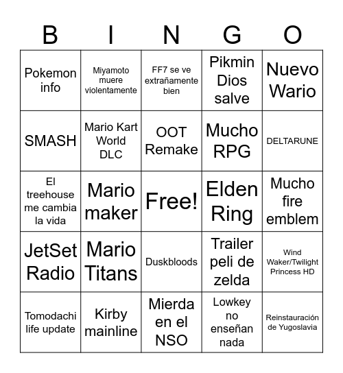 Nintendo Direct 6-9-26 Bingo Card
