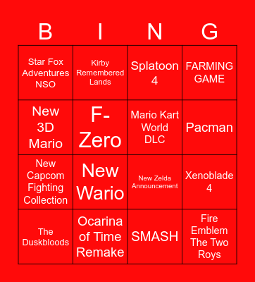 Nintendo Direct June 9th 2026 Bingo Card