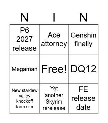 I love Nintendo direct Bingo Card