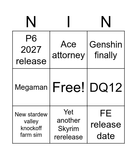 I love Nintendo direct Bingo Card