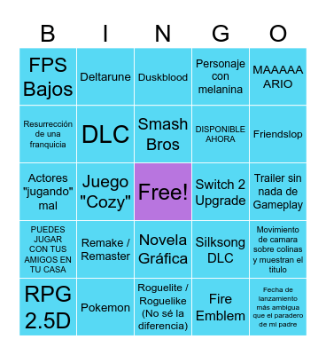 Nintendo Direct Bingo Card