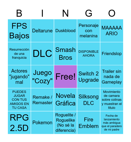 Nintendo Direct Bingo Card