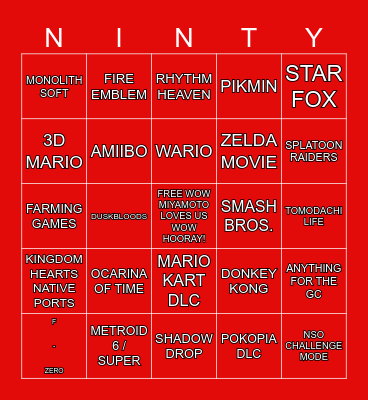 Ninty Direct Bingo Card