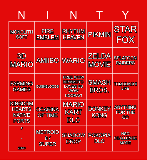 Ninty Direct Bingo Card