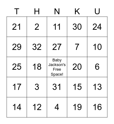 Jackson's Baby Shower Bingo Card