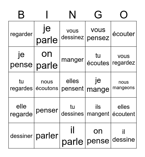 LES VERBES EN -ER Bingo Card