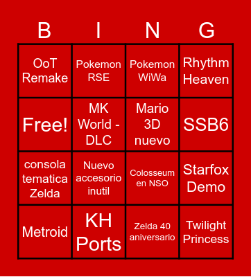 Nintendo Direct 6/09/2026 Bingo Card