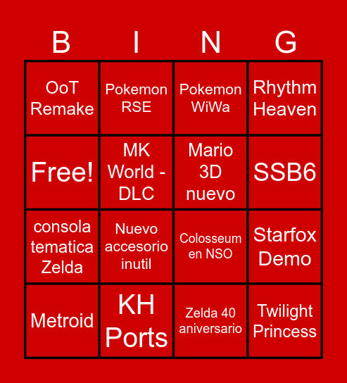 Nintendo Direct 6/09/2026 Bingo Card