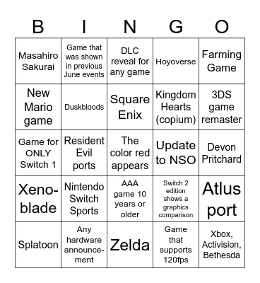 Untitled Bingo Card