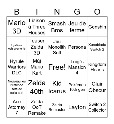 Nintendo Direct 09/06/2026 Bingo Card