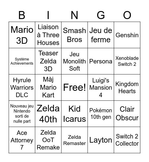 Nintendo Direct 09/06/2026 Bingo Card