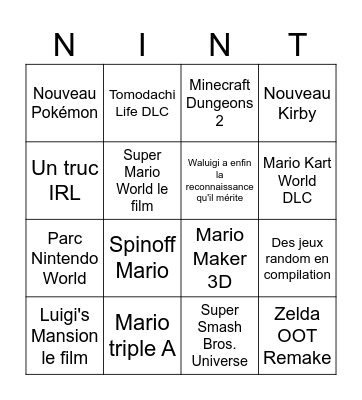 Bingo Nintendo Direct Bingo Card