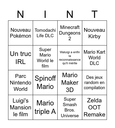 Bingo Nintendo Direct Bingo Card