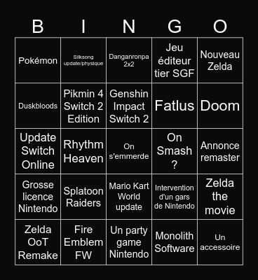 Nintendo Direct Juin 2026 Bingo Card