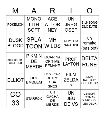 NINTENDO DIRECT 2026 Bingo Card