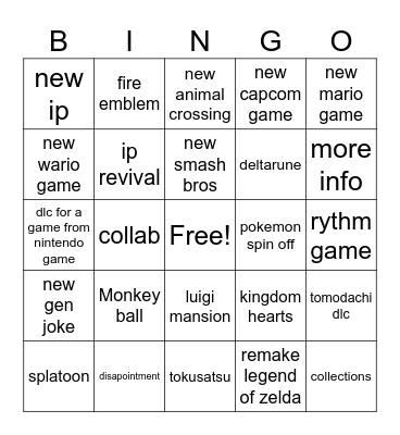 Nintendo Bingo Card