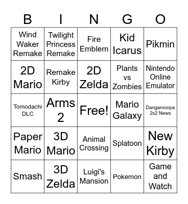 Nintendo Direct 6/9 Bingo Card