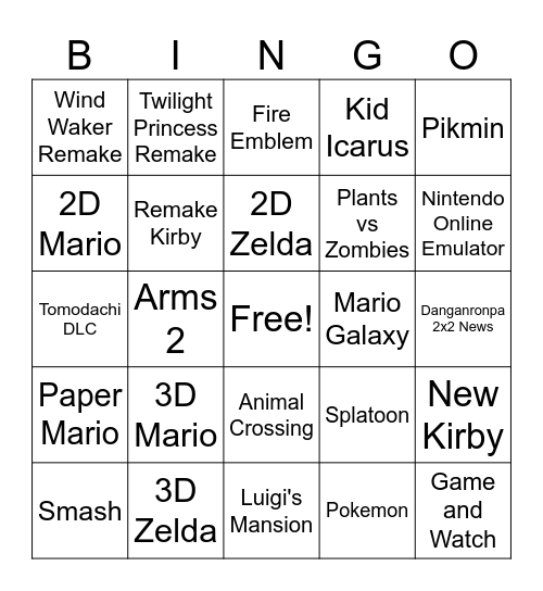 Nintendo Direct 6/9 Bingo Card
