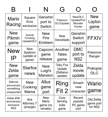 Nintendo Direct Bingo Card