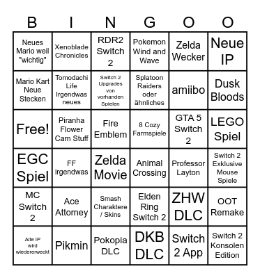 Nintendo Direct Bingo Card