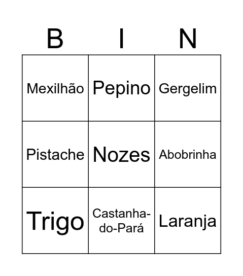BINGO ALERGÊNICOS Bingo Card