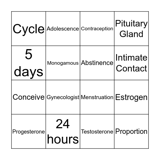 Physical Development Bingo Card