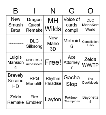 Nintendo DIrect Bingo Card
