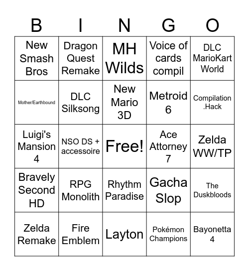 Nintendo DIrect Bingo Card