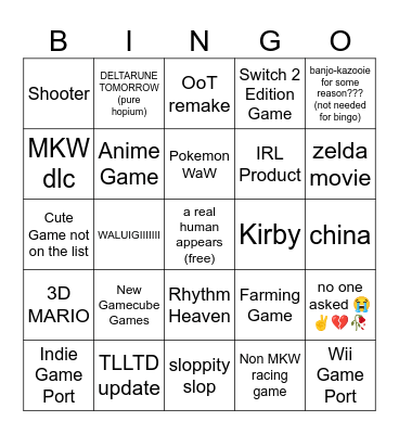 Nintendo Direct 6.9.2026 Bingo (inspired by @yadasher on discord) Bingo Card