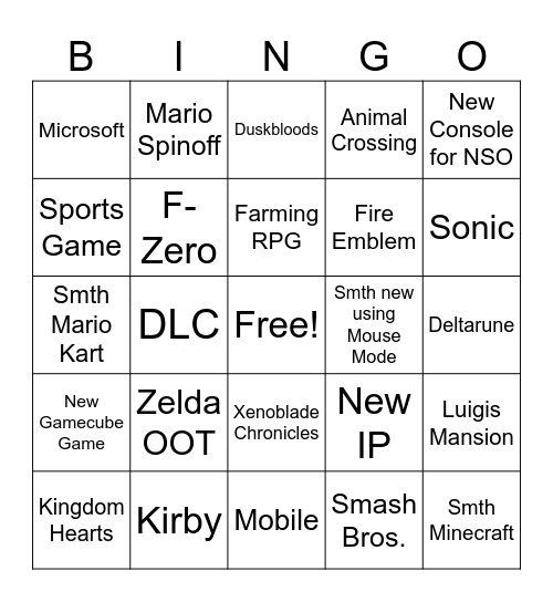Nintendo Direct June 2026 Bingo Card
