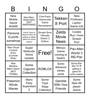 NIntendo Direct Bingo Card