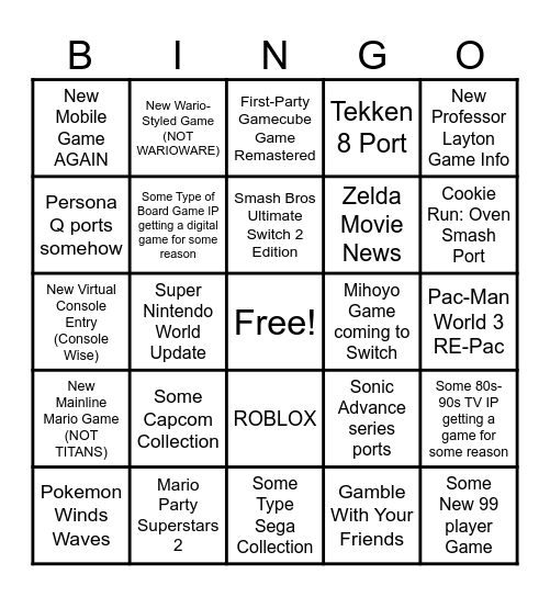NIntendo Direct Bingo Card
