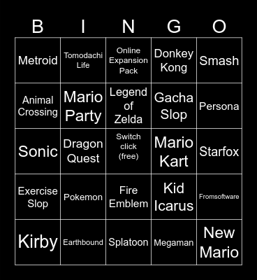 NINTENDO Bingo Card