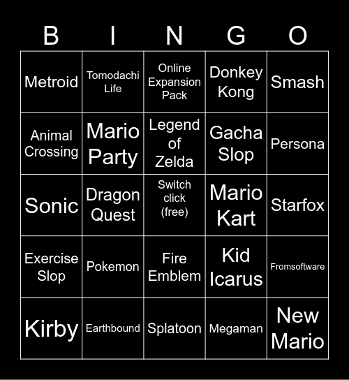 NINTENDO Bingo Card