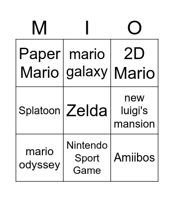 Nintento Bingo Card