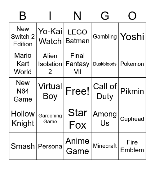 Nintendo Direct Bingo Card