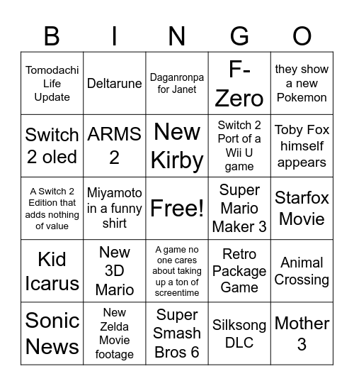 Ninbingo Direct Bingo Card