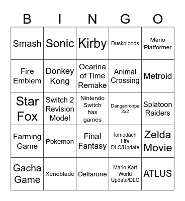 NITENDO DIRECT 6/9/26 Bingo Card