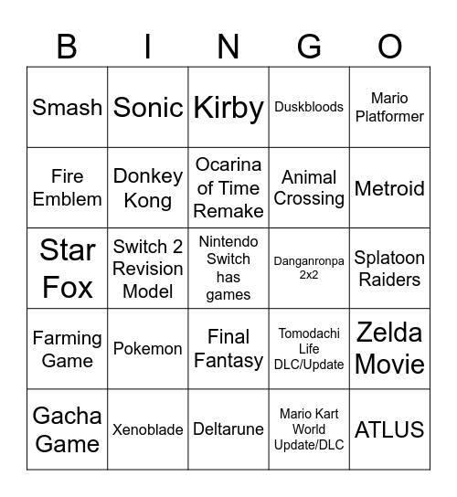 NITENDO DIRECT 6/9/26 Bingo Card